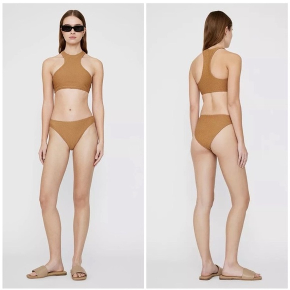 NWT Anine Bing Bikini Morgan Top Rita Bottoms in Textured Camel Brown